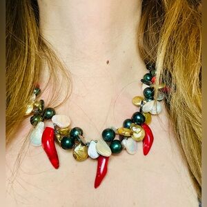 Freshwater Multicolor Pearls With Natural Red Coral Necklace